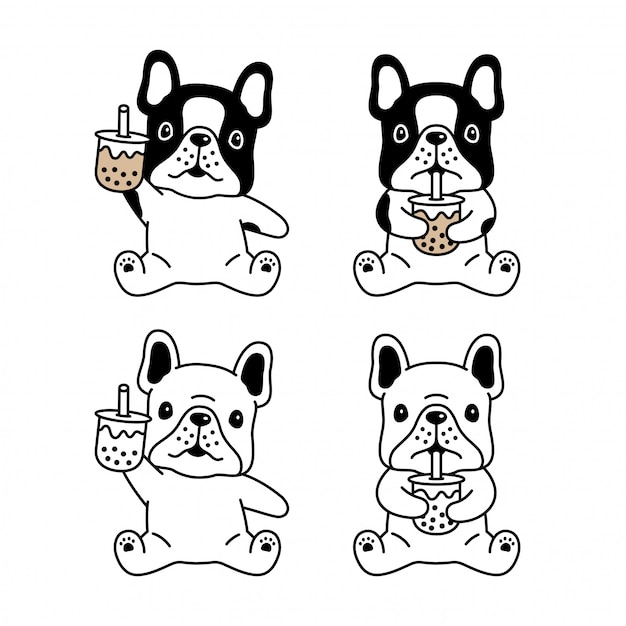 Vector dog french bulldog boba milk tea