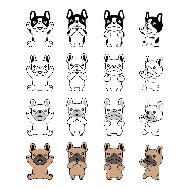 Cane bulldog francese personaggio dei cartoni animati cucciolo felice illustrazione doodle