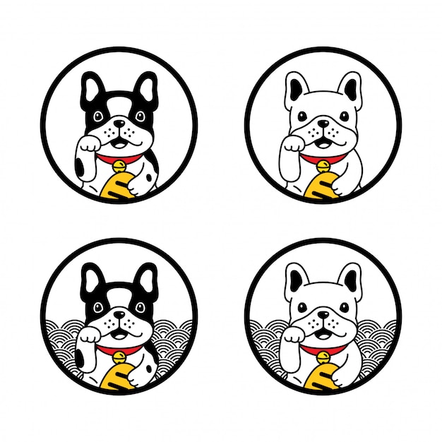 dog french bulldog maneki neko lucky cat character cartoon illustration