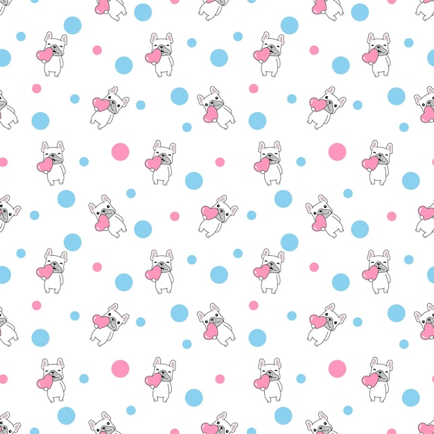 dog french bulldog seamless pattern polka dot heart