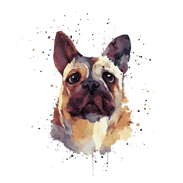 Dog French bulldog watercolor painting. Adorable dog animal isolated on white background.