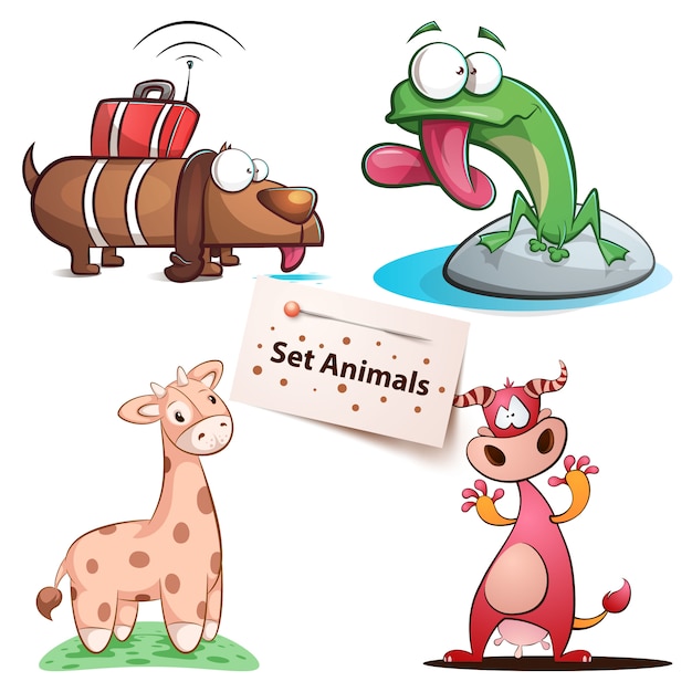 Vector dog, frog, giraffe cow - set animals