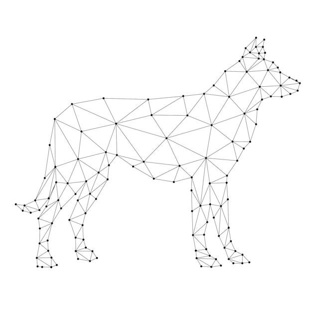 Dog from abstract futuristic polygonal black lines and dots Vector illustration