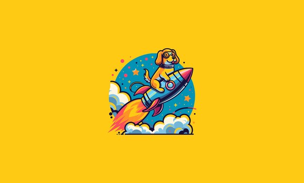 Dog funny riding rocket vector illustration mascot design