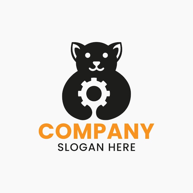 Dog gear logo negatieve ruimte concept vector sjabloon. hond bedrijf gear symbool