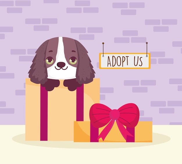 Vector dog on gift box adoption