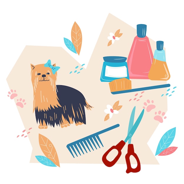 Dog grooming service or pet grooming product sale flat vector isolated