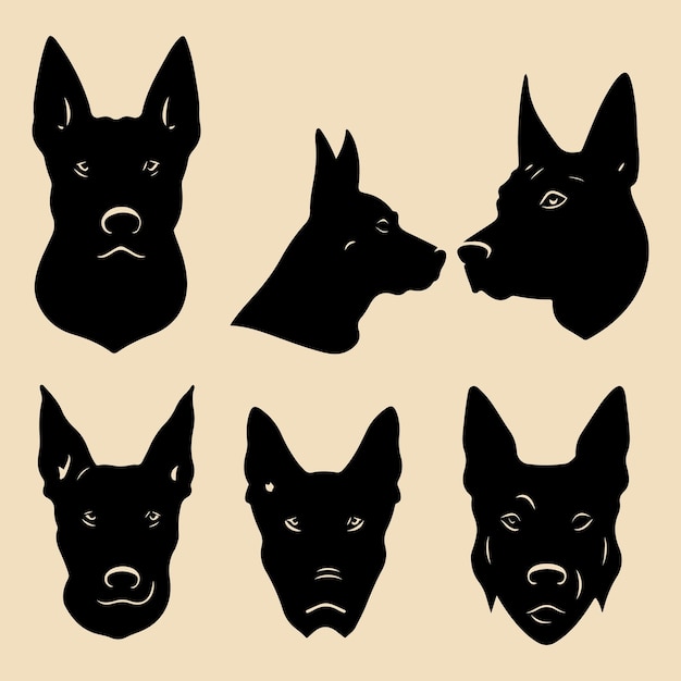 Vector dog head black silhouette set