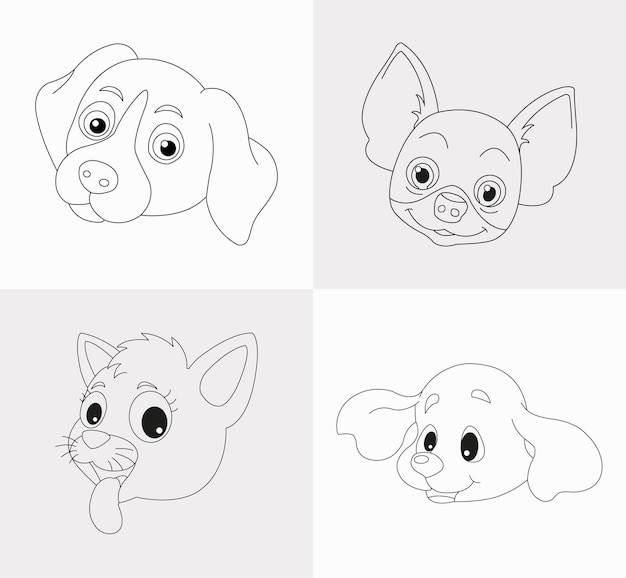 Dog head coloring book for kids antistress hand drawn zentangle dog vector illustration