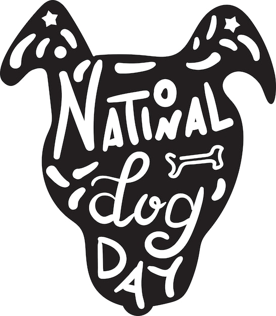 犬の頭の日国民の祝日お祝いベクトル。かわいいペットの銃口のシルエット面白いモノクロとテキストの単語は骨と星を飾りました。家畜まつりイベントフラット漫画イラスト
