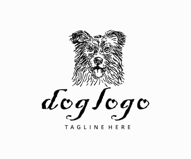 Dog head hand drawn logo design template