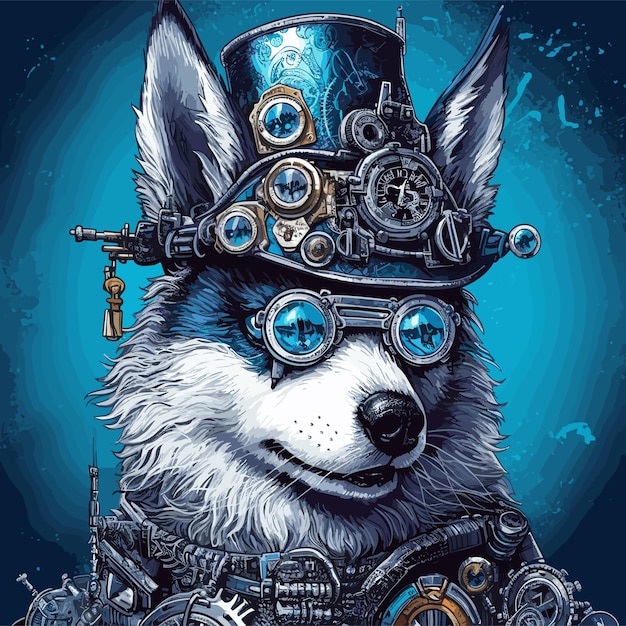 Dog head hunter in steampunk shades futuristische dieren