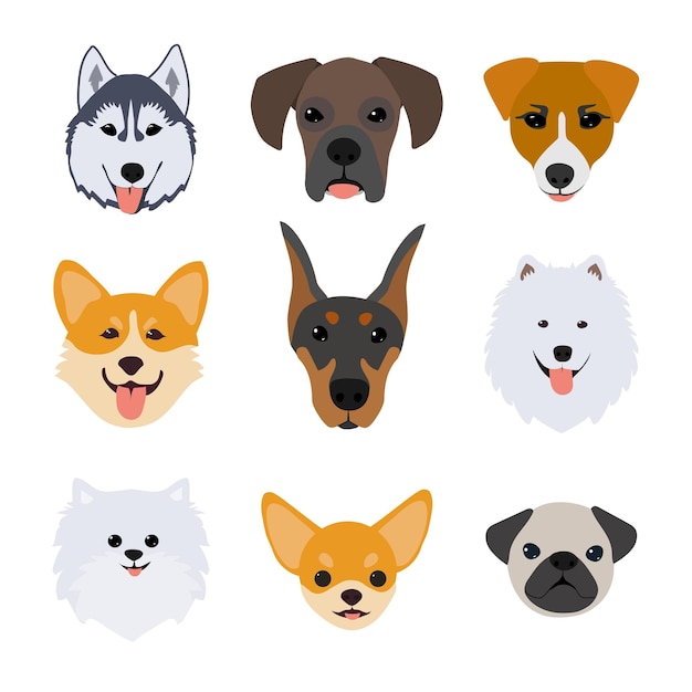 Иконки головы собаки векторная плоская иллюстрация на белом фоне