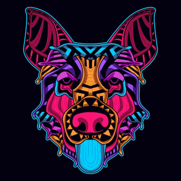 Dog head in neon style