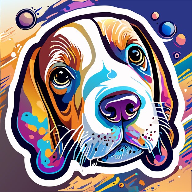 Vettore testa di cane vernice splash art disegnato a mano piatto elegante adesivo cartone animato icona concetto illustrazione isolata