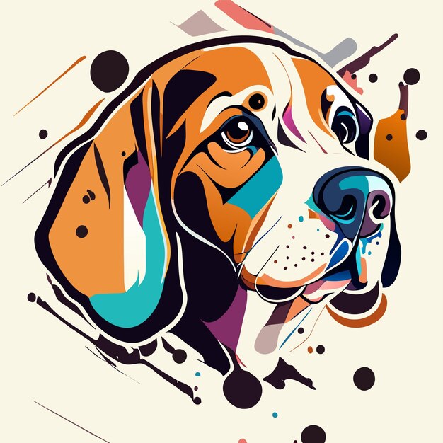 Vettore testa di cane vernice splash art disegnato a mano piatto elegante adesivo cartone animato icona concetto illustrazione isolata