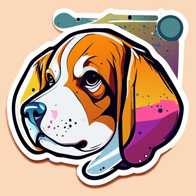 Вектор Наклейка на голову собаки, нарисованная вручную, стильная мультфильмная наклейка, икона, концепция, изолированная иллюстрация