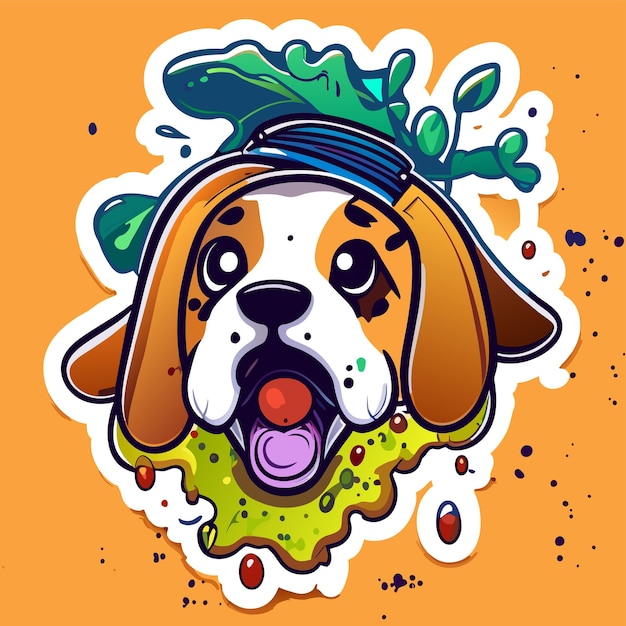 Vector dog head paint splash art hand drawn flat stylish cartoon sticker icon concept isolated illustration