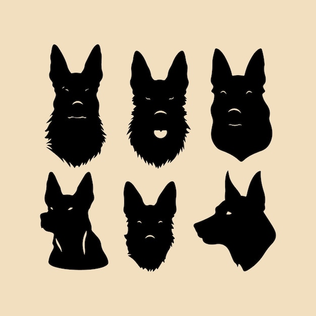 Vector dog head silhouette set