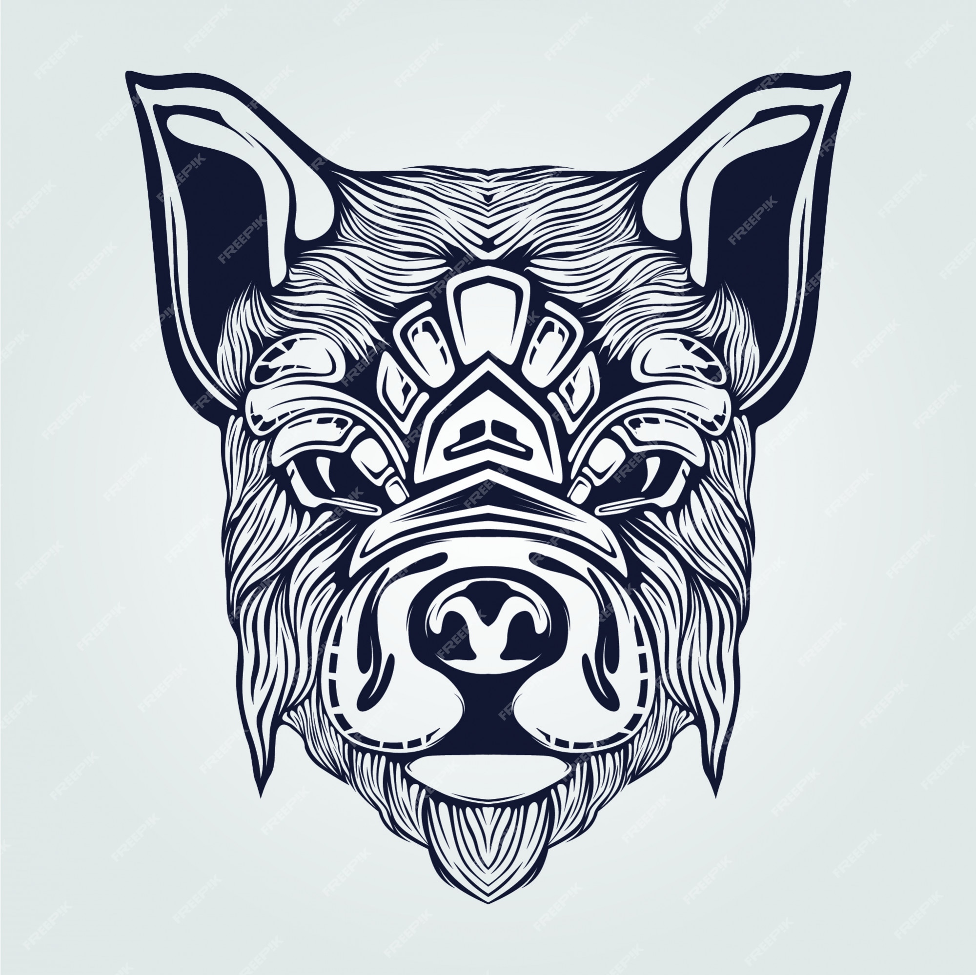 Premium Vector | Dog head tattoo line art decorative face Premium Vector | Dog head tattoo line art decorative face