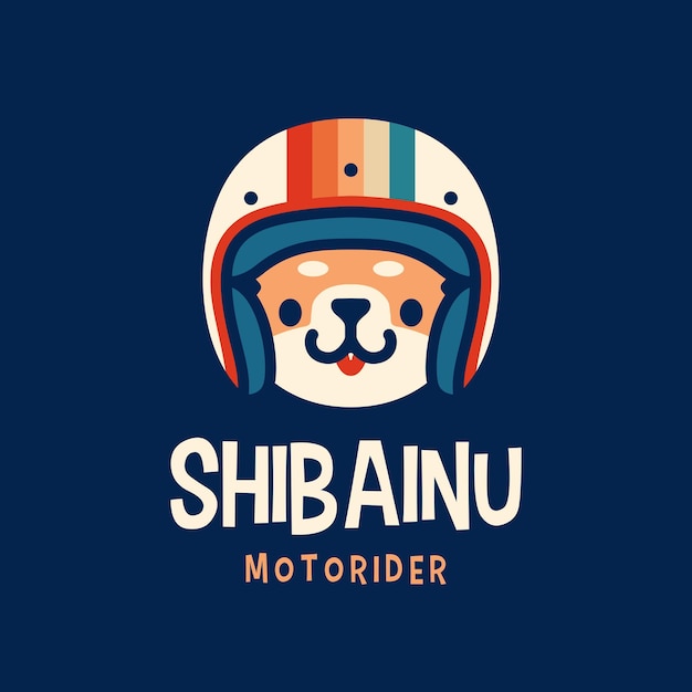 Casco per cani shiba inu retro moto rider cartoon mascot character logo vector icon illustration