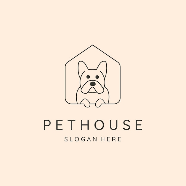 Dog home pet house line art logo vector symbol illustration design