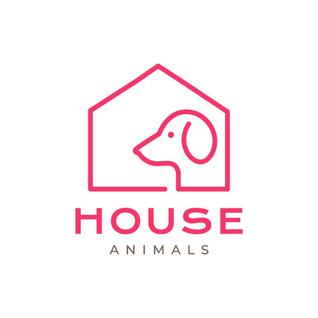 Dog home pets house pet shop cage modern minimal lines mascot logo vector icon illustration