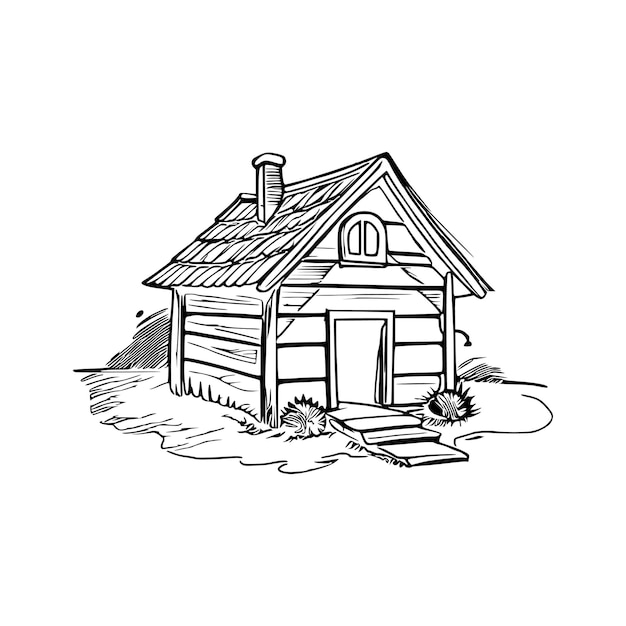 Vector dog house coloring book dog house coloring page black and white drawing for coloring pages vector