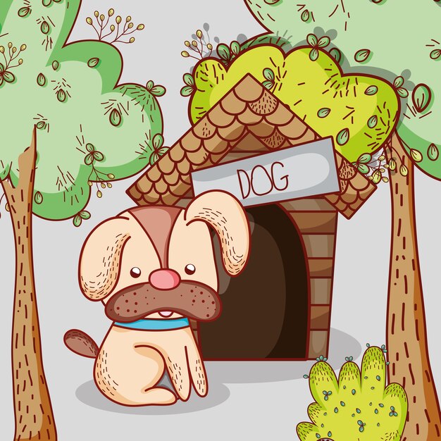 Vector dog on house doodle cartoon