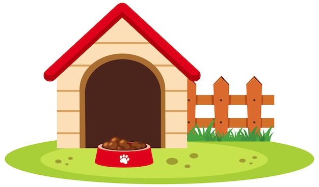 Vector dog house with food bowl isolated