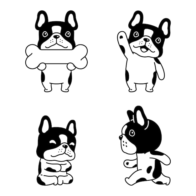 Vector dog icon french bulldog walking sitting bone pet puppy cartoon character