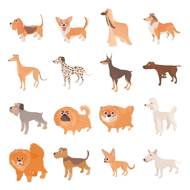 Dog icons set in cartoon style