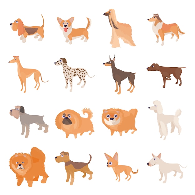 Вектор Набор иконок для собак в мультяшном стиле