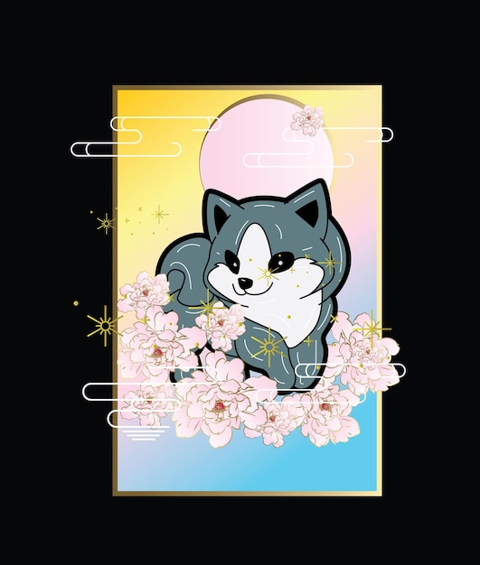 Vector dog illustration with japanese style for kaijune event
