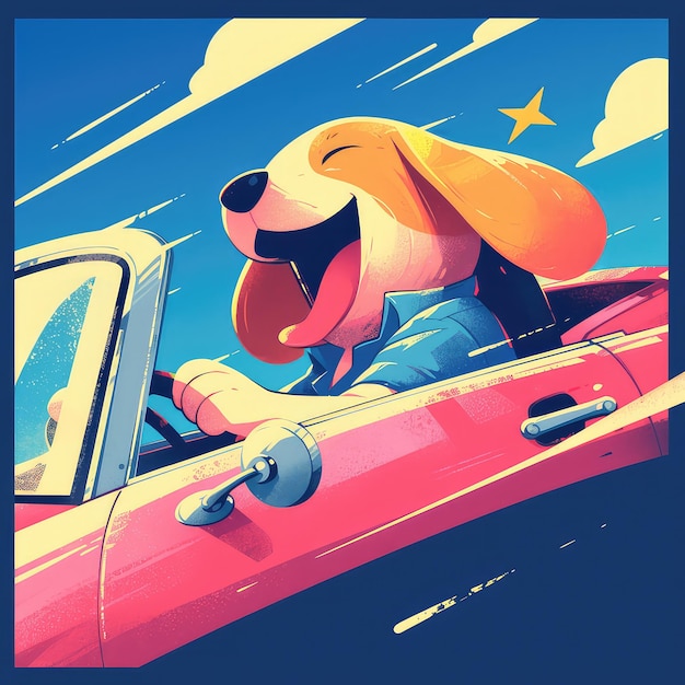 Vector a dog is driving a car cartoon style