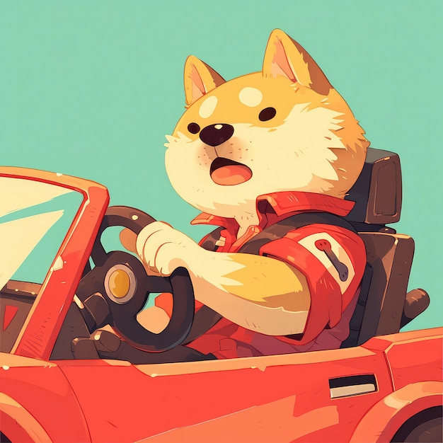 Vector a dog is driving a car cartoon style