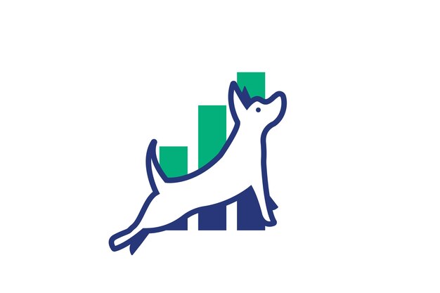 Dog jumping with a bar graph.