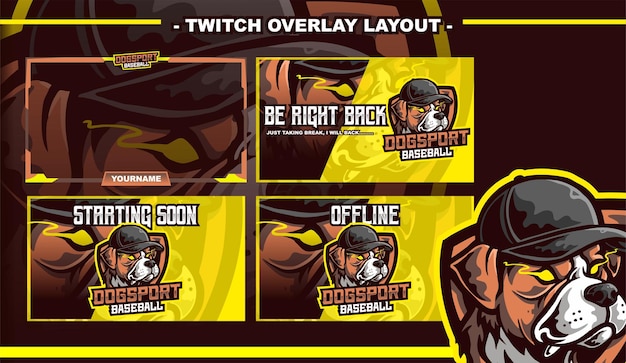 Vettore twitch dello streamer di progettazione del layout di gioco di baseball di cane labrador