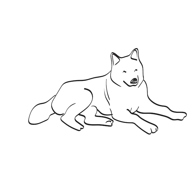 Dog laying down on the ground illustration vector hand drawn isolated on white background line art