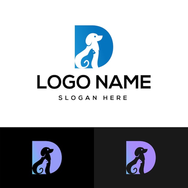 Vettore modello di progettazione di vettore dell'icona del logo della lettera d del cane vettore premium