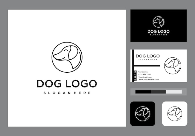 Логотип собаки линии искусства и значок визитной карточки