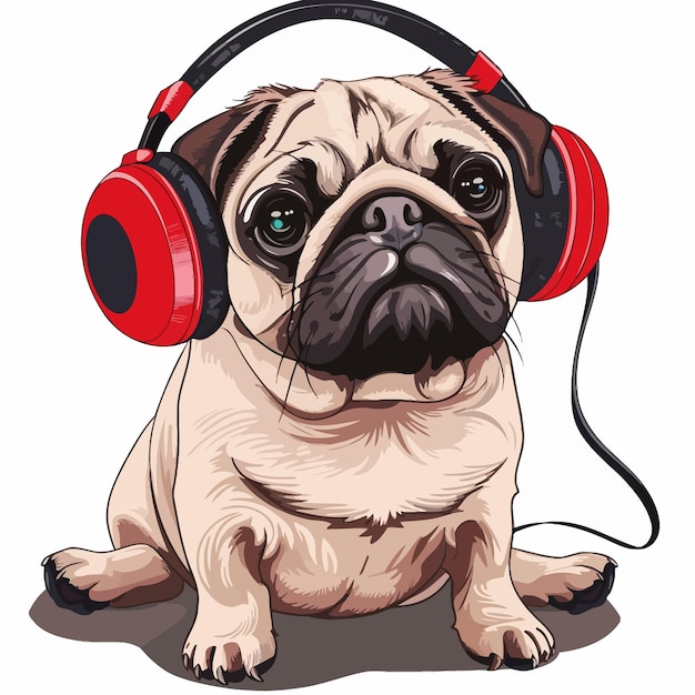 Vector dog listening music