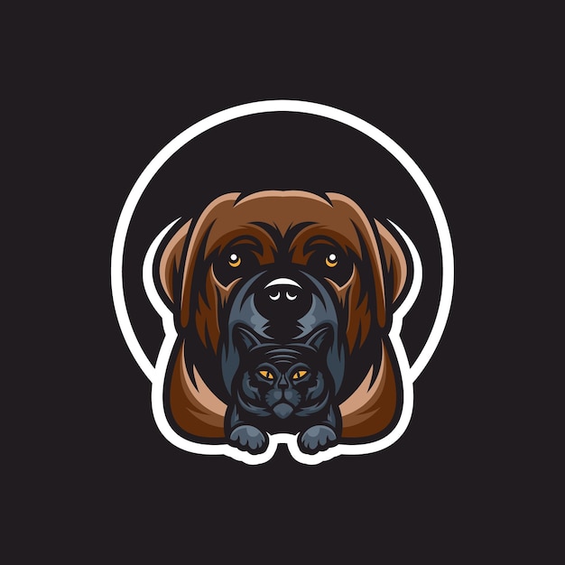 Vector dog logo design with cat in bottom