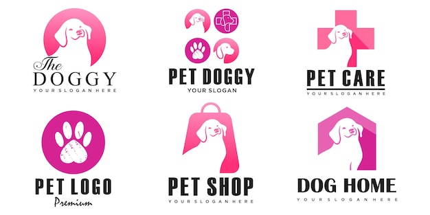 Logo del cane e set di icone vettoriali per il negozio di animali del veterinario della clinica e la casa per animali domestici