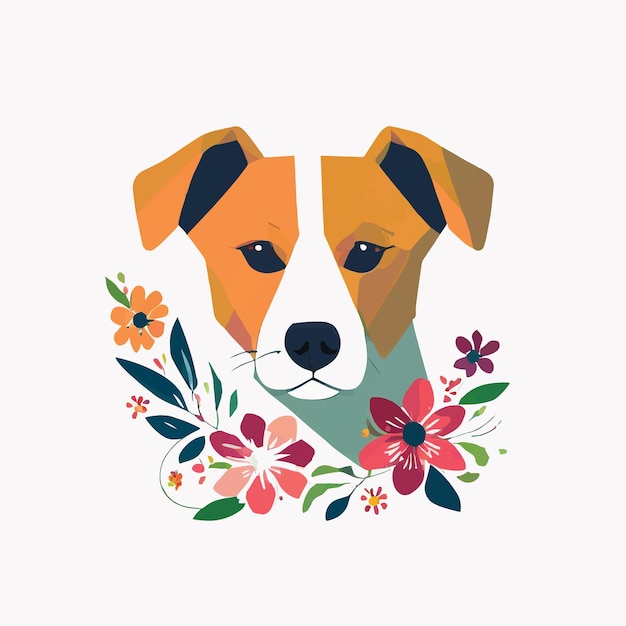 Vector dog logo made with flowers on white background