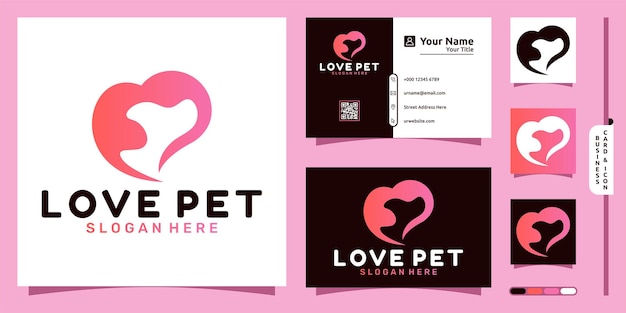 Dog logo with love modern concept and business card design