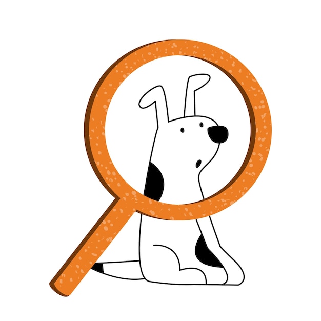 A dog looking through a magnifying glass