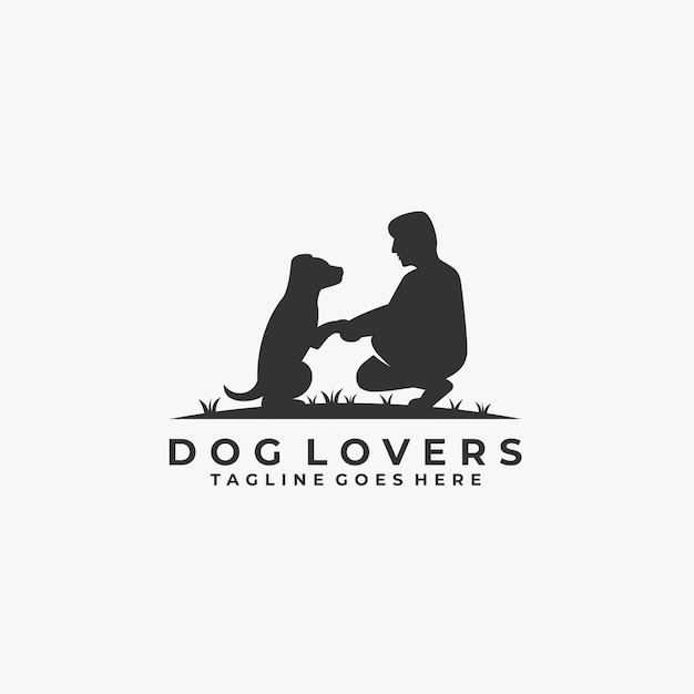 Vector dog lovers with man silhouette   logo.