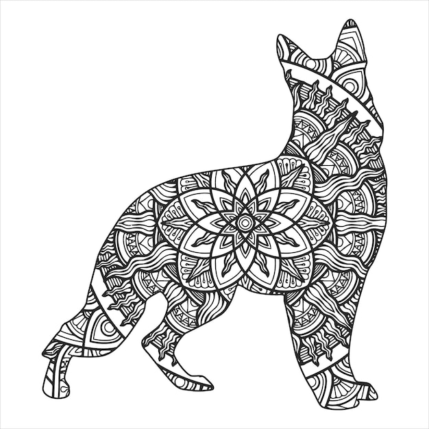 Dog Mandala Coloring Vector Illustration