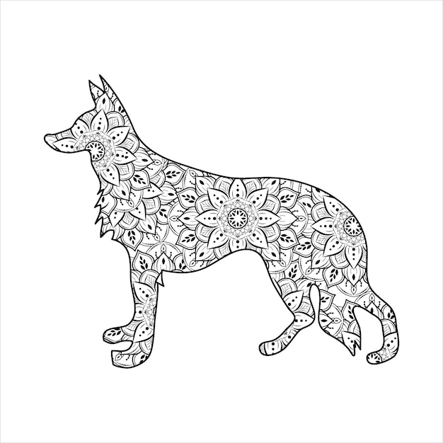 Dog Mandala Coloring Vector Illustration